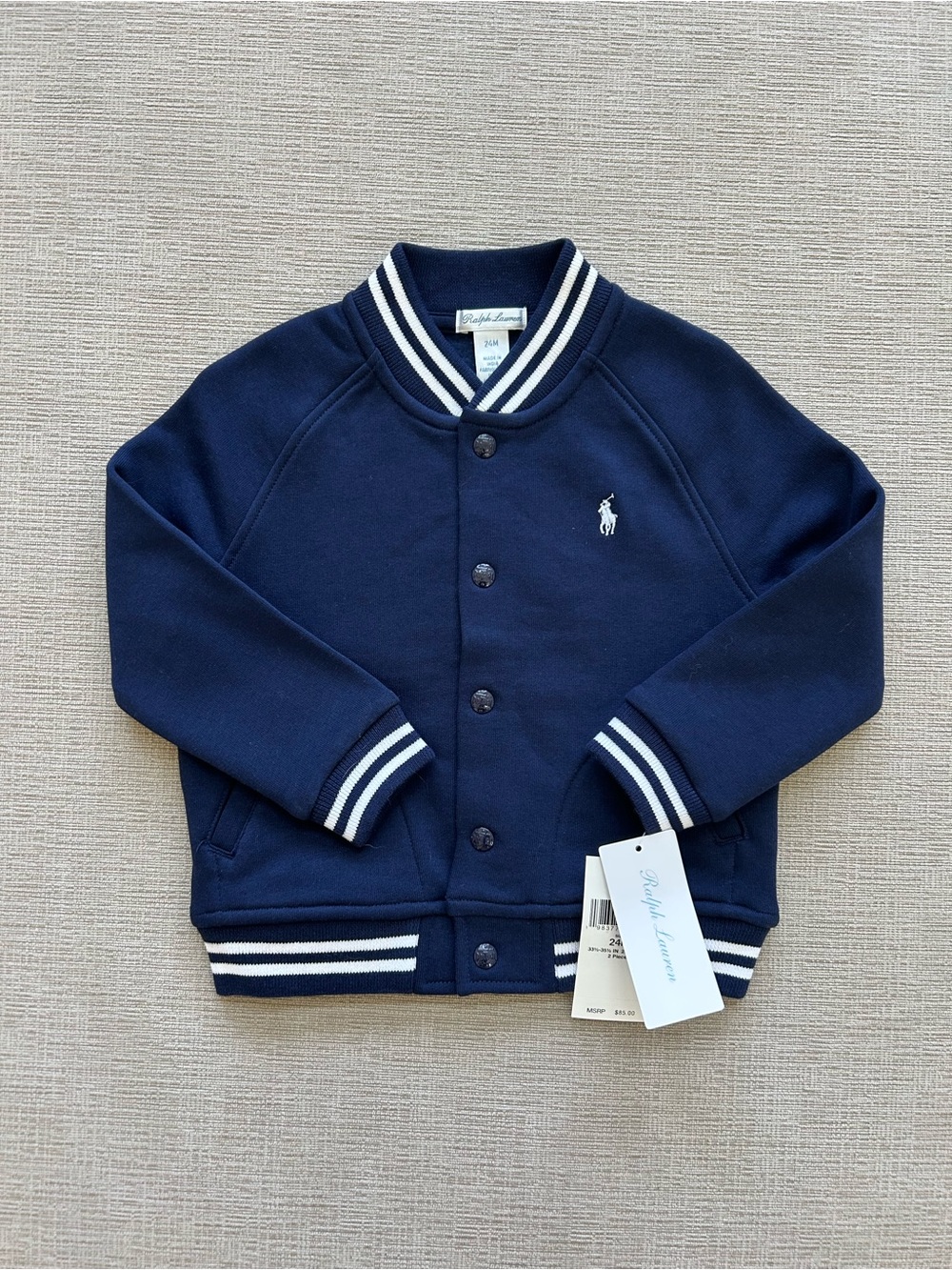 Ralph Lauren Navy Boys' Varsity Bomber/Baseball Jacket